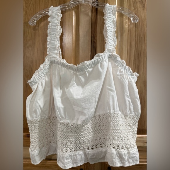 CeCe Tops - CeCe White Smocked Open Knit Accent Ruffled Crop Camisole Size XL